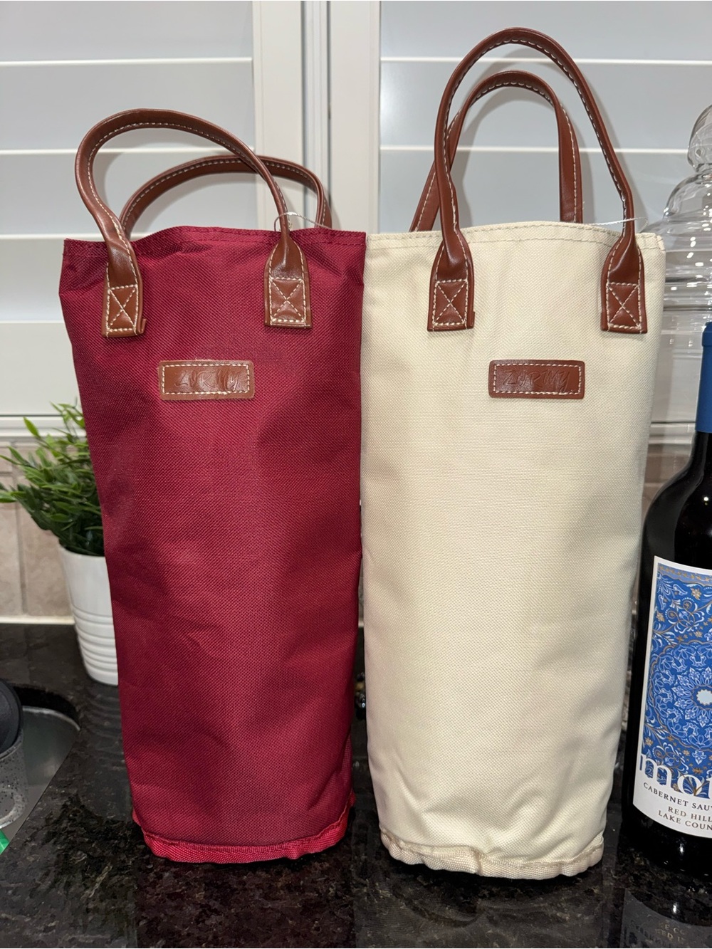 Lot Of Two (2) Zormy Insulated Wine Tote Bag Carrier Maroon & Cream